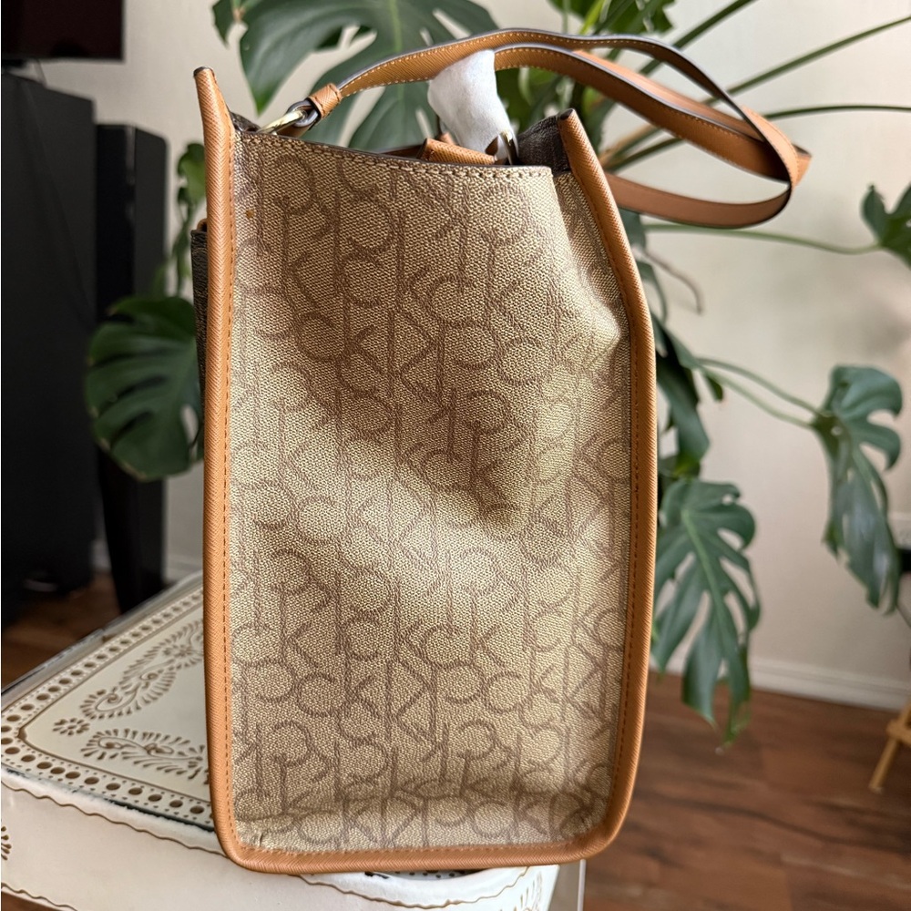 Calvin Klein Brown Monogram Large Tote Bag Satchel Purse - Picture 8 of 13